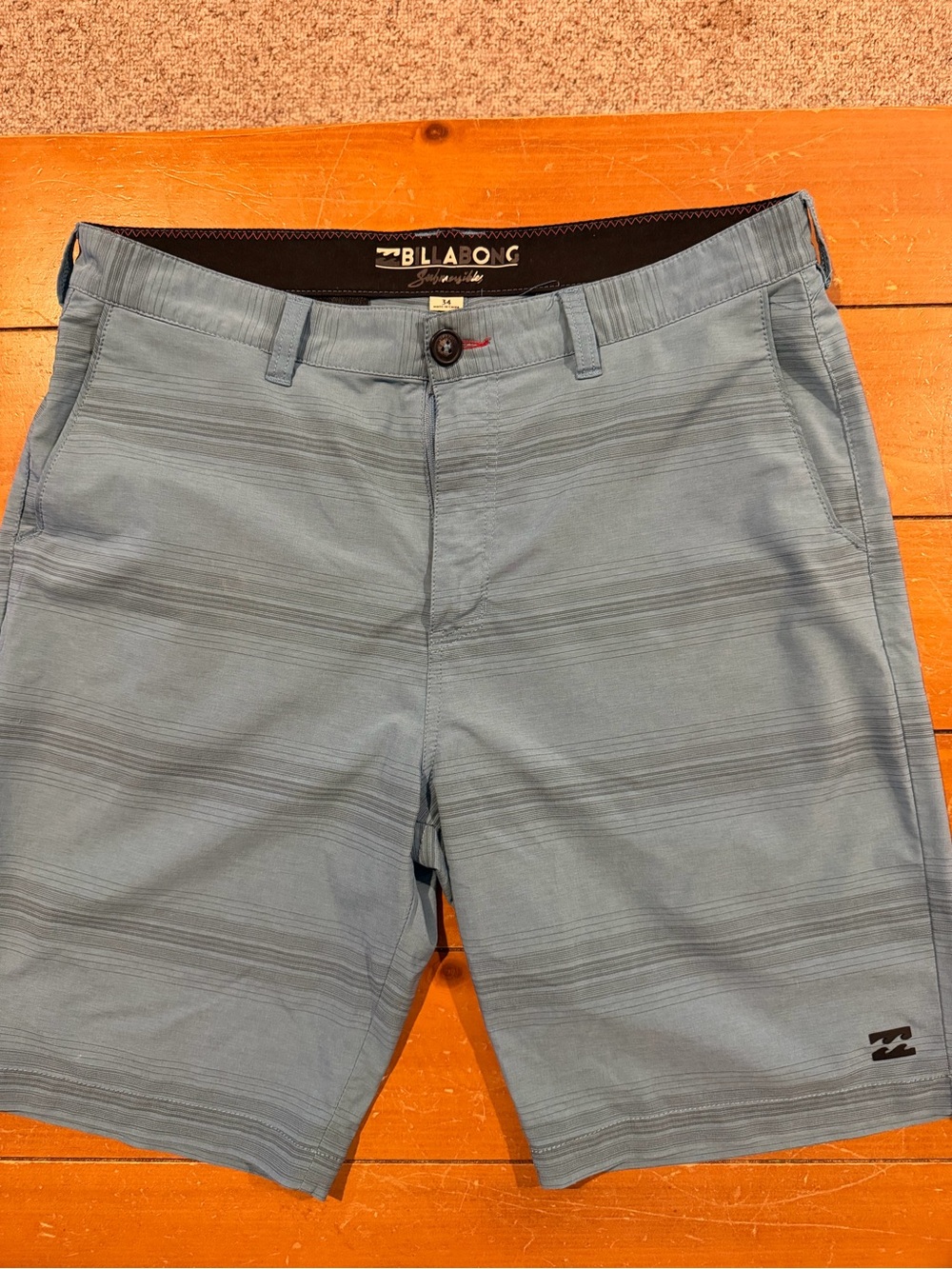 Billabong Men's Pale Blue Striped Flat Front Shorts